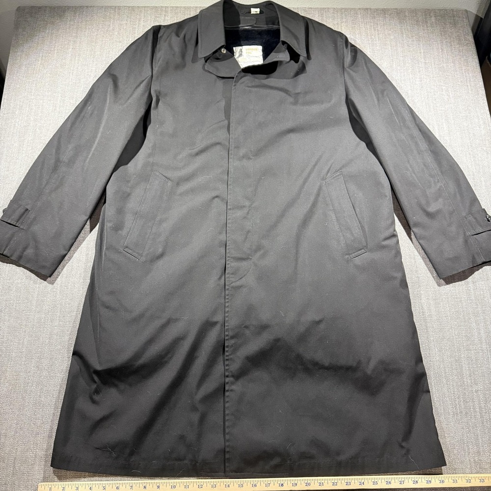 London‎ Fog Coat Mens 46 Long Black Maincoats Rain Faux Fur Lined Overcoat